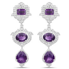 Load image into Gallery viewer, 6.97 Carat Genuine Amethyst and White Topaz .925 Sterling Silver Earrings