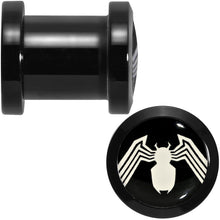 Load image into Gallery viewer, 0G Licensed White Spider-Man Logo Black PVD Screw Fit Plugs Set
