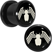 Load image into Gallery viewer, 7/16 Licensed White Spider-Man Logo Black PVD Screw Fit Plugs Set