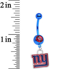 Load image into Gallery viewer, Licensed NFL Red Gem Anodized Titanium NY Giants Dangle Belly Button Ring