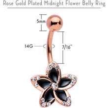 Load image into Gallery viewer, Clear Gem Rose Gold Plated Midnight Pitch Flower Belly Ring