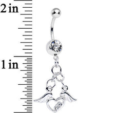 Load image into Gallery viewer, Clear Gem Elevated Love Winged Heart Dangle Belly Ring