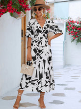 Load image into Gallery viewer, Black White Printed Balloon Sleeve Dress Elegant & Chic Casual Wear For Summer