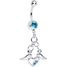 Load image into Gallery viewer, Aqua Gem Elevated Love Winged Heart Dangle Belly Ring