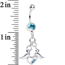 Load image into Gallery viewer, Aqua Gem Elevated Love Winged Heart Dangle Belly Ring