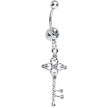 Load image into Gallery viewer, Clear Gem Sparkling Twisted Key Dangle Belly Ring