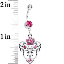 Load image into Gallery viewer, Pink Gem Flowering Heart Dangle Belly Ring