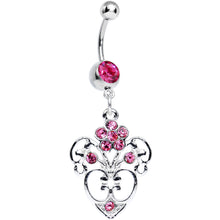 Load image into Gallery viewer, Pink Gem Flowering Heart Dangle Belly Ring