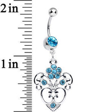 Load image into Gallery viewer, Aqua Gem Flowering Heart Dangle Belly Ring