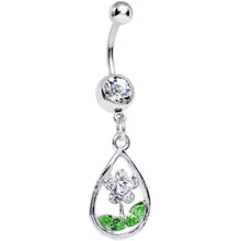 Load image into Gallery viewer, Clear Gem April Shower Brings May Flower Dangle Belly Ring