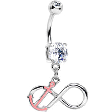 Load image into Gallery viewer, Clear Gem Sailing to Infinity Pink Anchor Dangle Belly Ring