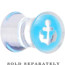 Load image into Gallery viewer, Clear Light Blue Acrylic Set Sail Nautical Anchor Saddle Plug Available in Sizes 6mm to 20mm
