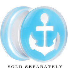 Load image into Gallery viewer, Clear Light Blue Acrylic Set Sail Nautical Anchor Saddle Plug Available in Sizes 6mm to 20mm