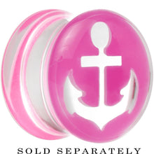 Load image into Gallery viewer, Clear Pink Acrylic Set Sail Nautical Anchor Saddle Plug Available in Sizes 6mm to 20mm