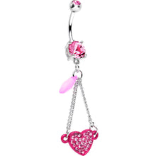 Load image into Gallery viewer, Pink Double Gem Sparkling Trapeze Swing Pink Heart Dangle Belly Ring