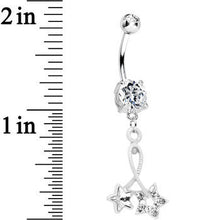 Load image into Gallery viewer, Clear Double Gem Twin String of White Stars Dangle Belly Ring