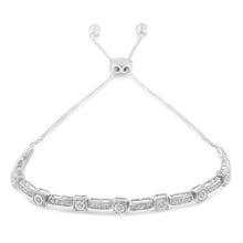 Load image into Gallery viewer, .925 Sterling Silver 1/4 Cttw Diamond 4â€-10†Adjustable Bolo Alternating Square and Rectangle Bolo Bracelet (I-J Color, I3 Clarity)