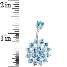 Load image into Gallery viewer, 925 Sterling Silver Aqua CZ Sparkling Nettle Flower Belly Ring