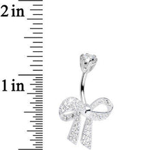 Load image into Gallery viewer, 925 Sterling Silver Clear CZ Sparkling Shoestring Bow Tie Belly Ring