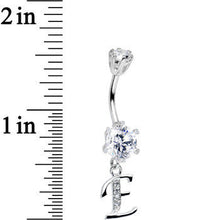 Load image into Gallery viewer, 925 Sterling Silver Clear CZ Ornate Script Initial E Dangle Belly Ring