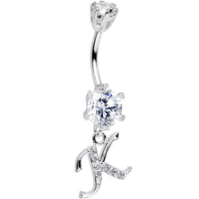 Load image into Gallery viewer, 925 Sterling Silver Clear CZ Ornate Script Initial K Dangle Belly Ring