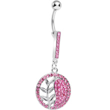 Load image into Gallery viewer, Pink Gem Tranquility Palm Yin Yang Dangle Belly Ring