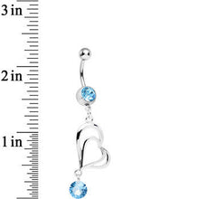Load image into Gallery viewer, Aqua Gem and Crystal Drop Lovely Layered Heart Dangle Belly Ring