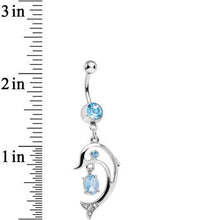 Load image into Gallery viewer, Aqua Cubic Zirconia Glamorous Frisking Dolphin Dangle Belly Ring