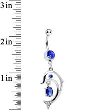 Load image into Gallery viewer, Blue Cubic Zirconia Glamorous Frisking Dolphin Dangle Belly Ring