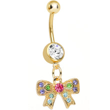 Load image into Gallery viewer, Clear Gem Gold Plated Kaleidoscopic Bow Dangle Belly Ring