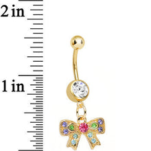 Load image into Gallery viewer, Clear Gem Gold Plated Kaleidoscopic Bow Dangle Belly Ring