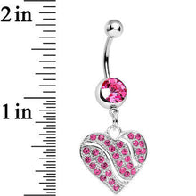 Load image into Gallery viewer, Pink Gem Sparkling Rivers of Love Heart Dangle Belly Ring
