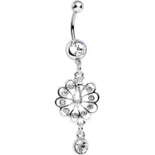 Load image into Gallery viewer, Clear Gem Enchanted Open Tail Peacock Dangle Belly Ring