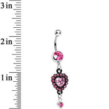 Load image into Gallery viewer, Pink Gem Ornate Black Lacework Heart Dangle Belly Ring