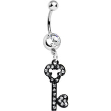 Load image into Gallery viewer, Clear Gem Eternal Secret Black Key Dangle Belly Ring