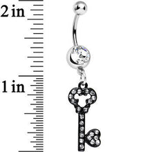 Load image into Gallery viewer, Clear Gem Eternal Secret Black Key Dangle Belly Ring