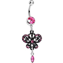 Load image into Gallery viewer, Pink Gem Dark Prague Lace Winged Butterfly Dangle Belly Ring