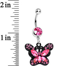 Load image into Gallery viewer, Pink Gem Passionate Black Butterfly Dangle Belly Ring
