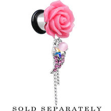 Load image into Gallery viewer, Pink Gem Angel Wing and Pink Rose Flower Single Flare Dangle Plug Sizes 0G to 16mm