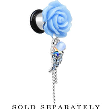 Load image into Gallery viewer, Aqua Gem Angel Wing and Aqua Rose Flower Single Flare Dangle Plug Sizes 6mm to 16mm
