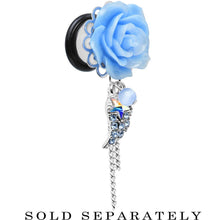 Load image into Gallery viewer, Aqua Gem Angel Wing and Aqua Rose Flower Single Flare Dangle Plug Sizes 6mm to 16mm