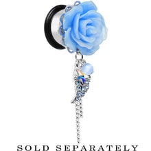 Load image into Gallery viewer, Aqua Gem Angel Wing and Aqua Rose Flower Single Flare Dangle Plug Sizes 6mm to 16mm