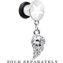 Load image into Gallery viewer, Clear Gem Angel Wing and White Star Single Flare Dangle Plug Sizes 5mm to 14mm