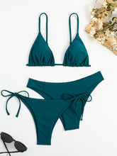 Load image into Gallery viewer, Essential Edge 3-Piece Bikini Set for Women – Solid Color High-Cut Triangle Top Two-Style Bottoms with Side Lace-Up Design & Quick-Drying Comfort – Versatile Women's Swimwear for Summer Pool Beach & Travel