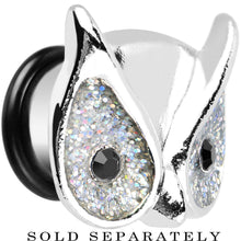 Load image into Gallery viewer, 1/2 Clear Glitter Festive Owl Single Flare Steel Plug
