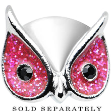 Load image into Gallery viewer, 9/16 Pink Glitter Festive Owl Single Flare Steel Plug