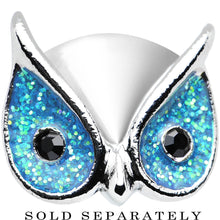 Load image into Gallery viewer, 9/16 Aqua Glitter Festive Owl Single Flare Steel Plug