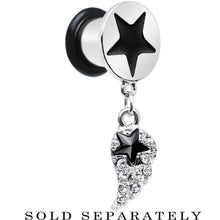 Load image into Gallery viewer, 0G Clear Gem Angel Wing and Black Star Single Flare Dangle Plug