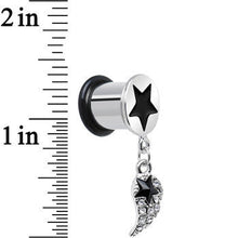Load image into Gallery viewer, 00G Clear Gem Angel Wing and Black Star Single Flare Dangle Plug