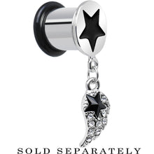 Load image into Gallery viewer, 00G Clear Gem Angel Wing and Black Star Single Flare Dangle Plug